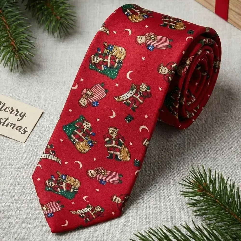 Vintage Fling Vintage Red Holiday USA Made Neck Tie 100% Cotton Santa Claus
